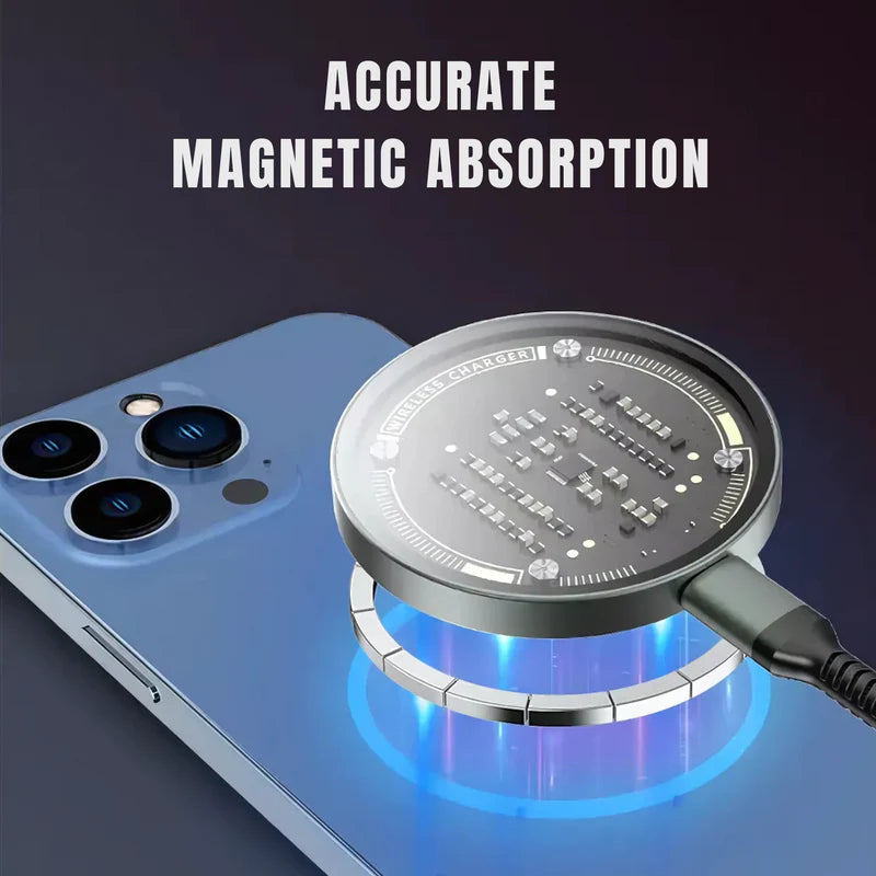 Ultra Slim Wireless Charging Pad with Fast Qi Charging, Strong Magnets, and Tempered Glass Design