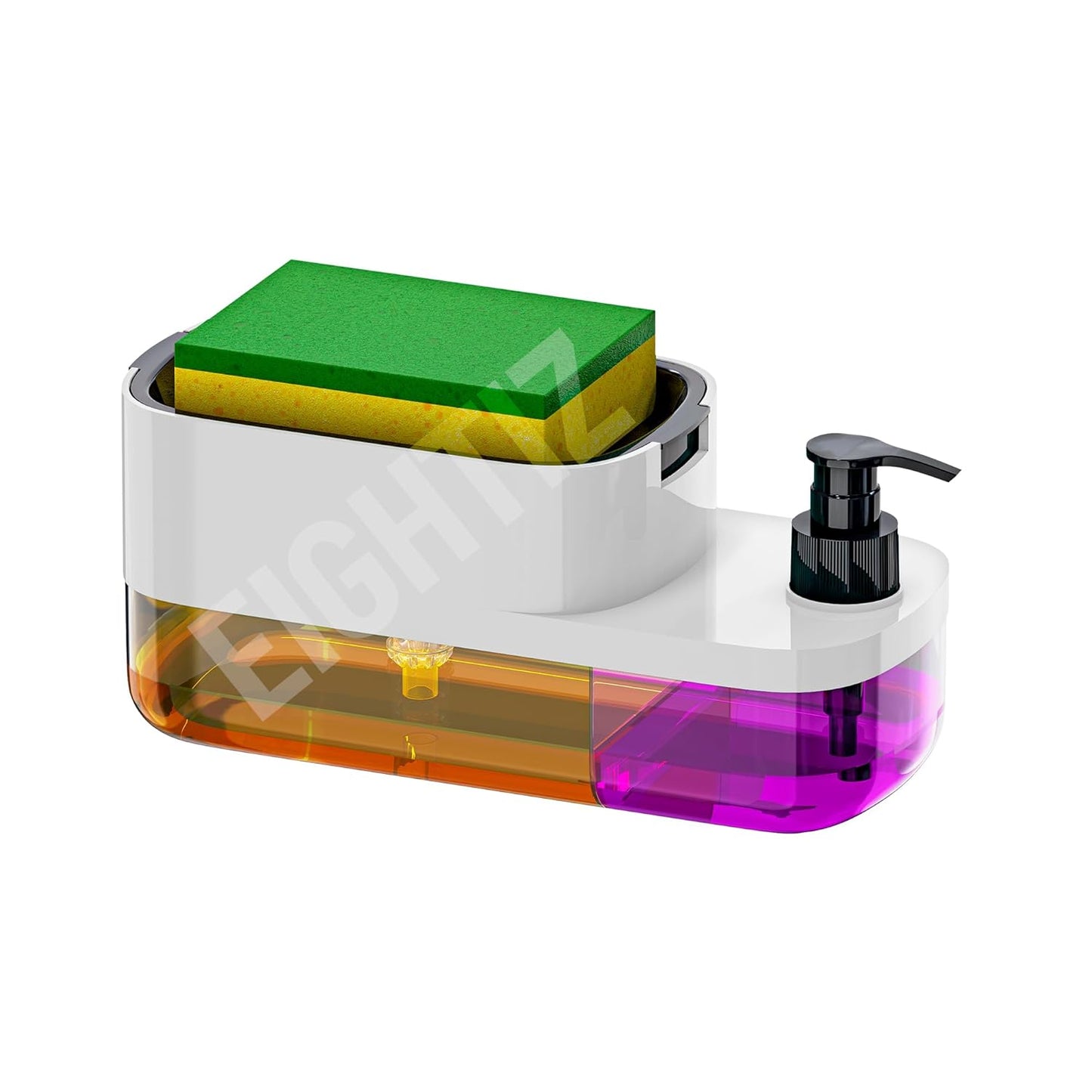 Kitchen and Bathroom Soap Dispenser with Sponge Holder for Countertop Use
