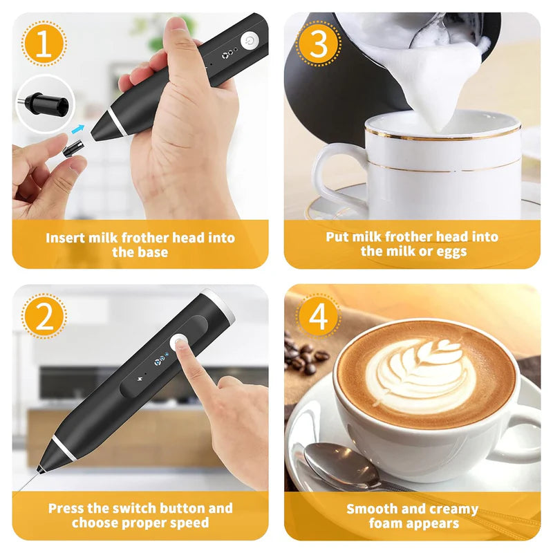 Milk Frother and Beater Rechargeable Handheld for Coffee and Eggs
