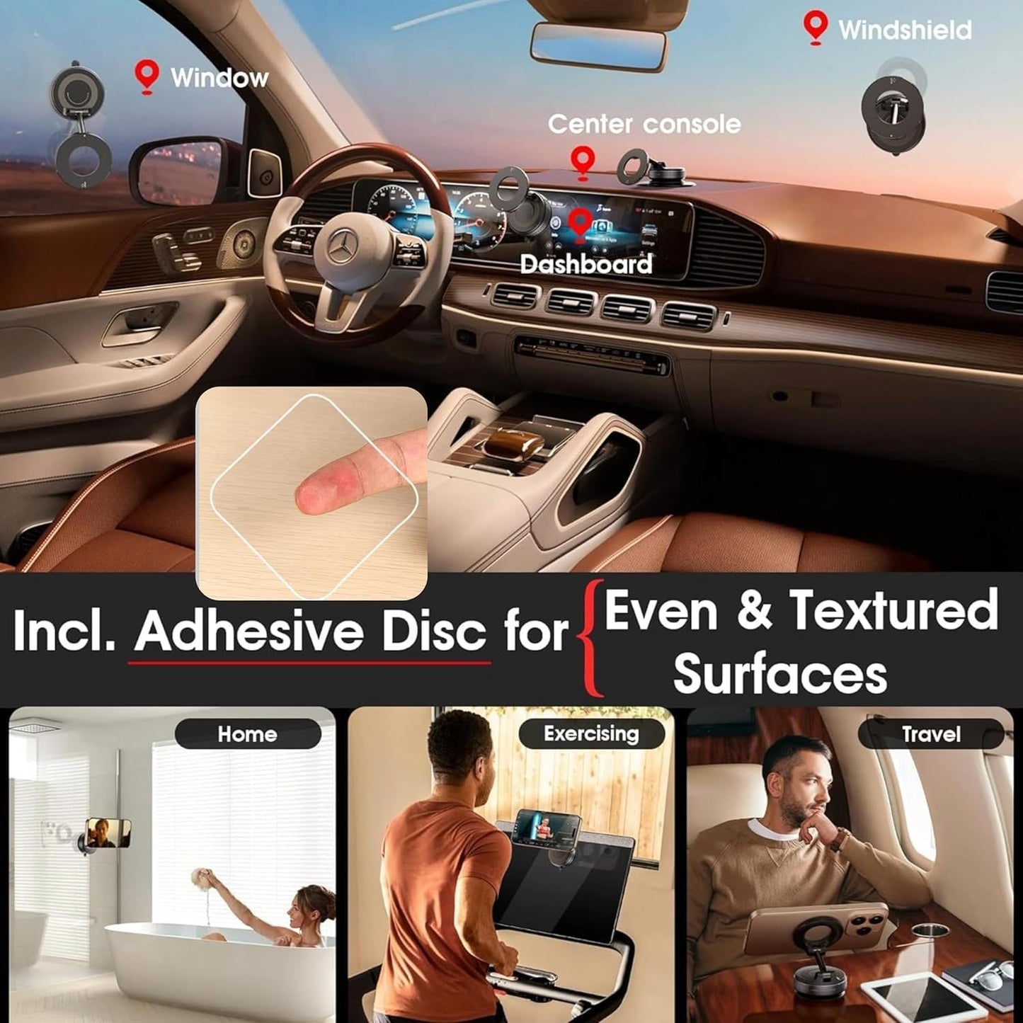 Magnetic Car Phone Mount and Universal Mobile Holder with Suction Cup Design