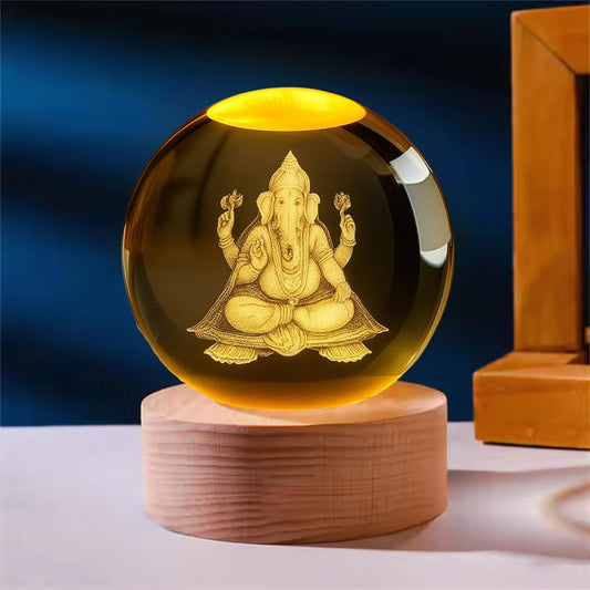 Ganesh Ji 3D Crystal Ball LED Night Lamp USB Powered for Bedroom Décor