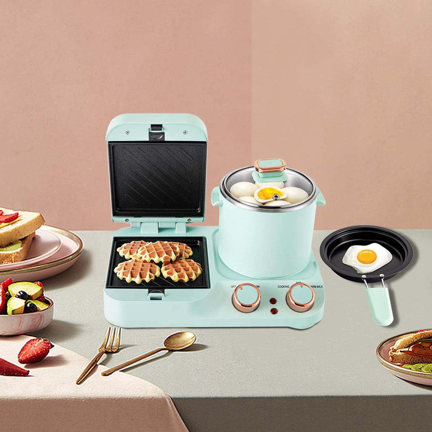 Retro Household 3 in 1 Breakfast Maker with Sandwich and Boiling Options
