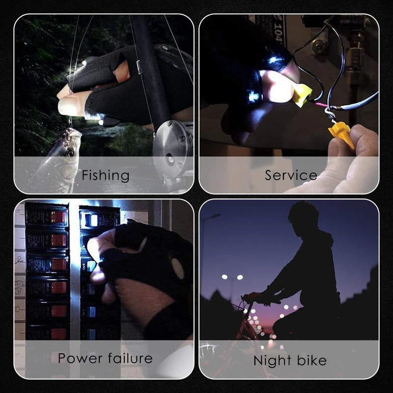LED Flashlight Gloves with Fingerless Design for DIY Repairs, Hunting, Hiking, and Outdoor Use