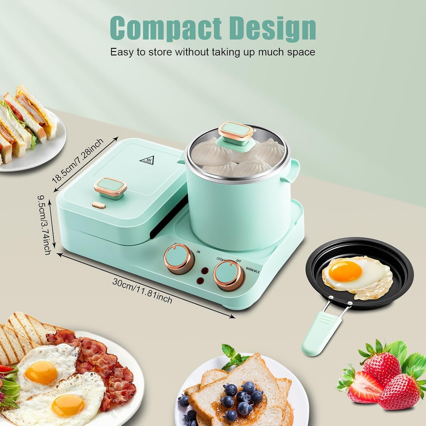 Retro Household 3 in 1 Breakfast Maker with Sandwich and Boiling Options