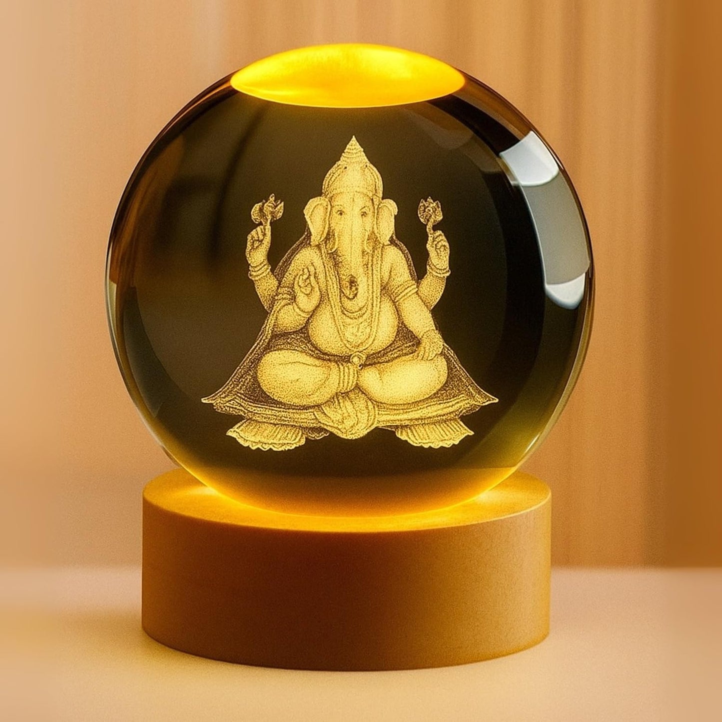 Ganesh Ji 3D Crystal Ball LED Night Lamp USB Powered for Bedroom Décor