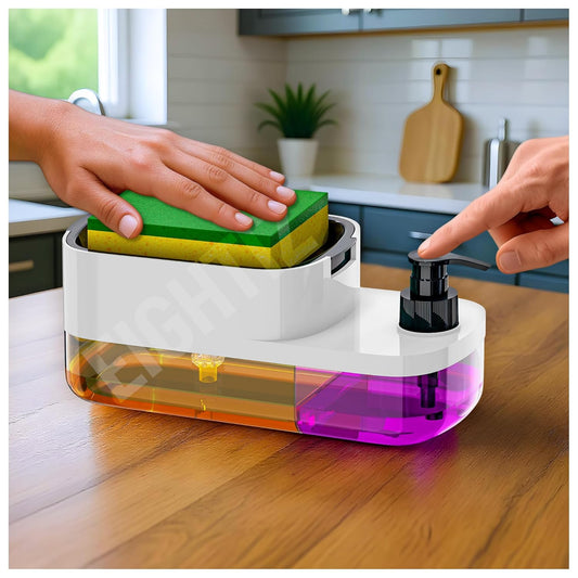 Kitchen and Bathroom Soap Dispenser with Sponge Holder for Countertop Use
