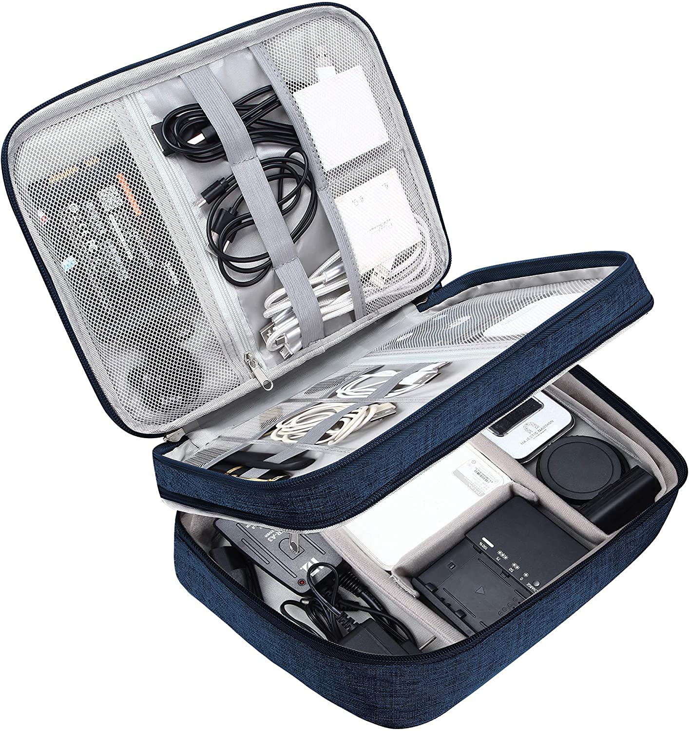 Dark Blue Portable Electronics Organizer Bag for Cables, Chargers, Adapters, and Power Banks
