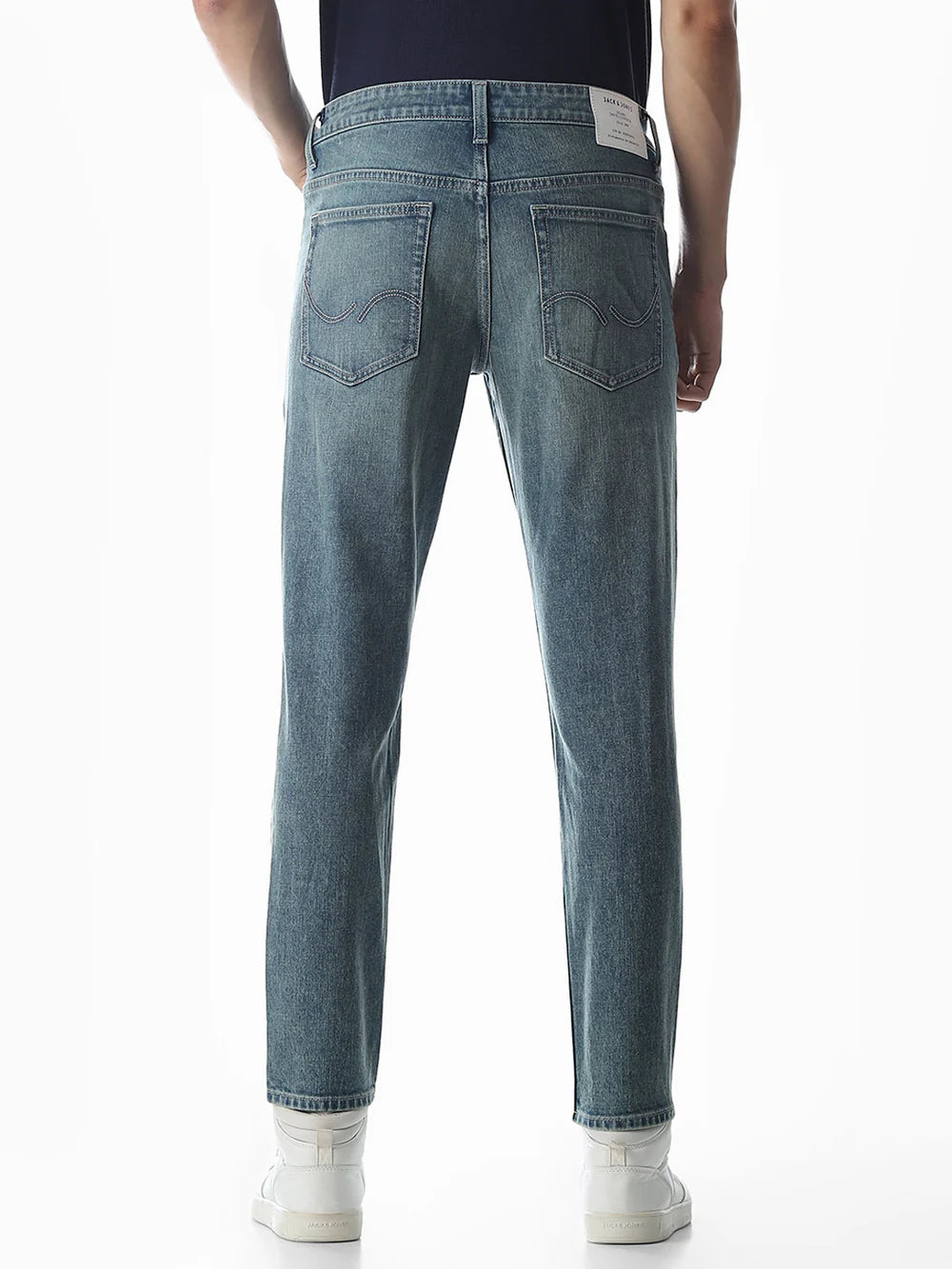 Contemporary Men’s Cropped Brak Slim Fit Jeans in Classic Blue Denim with Sleek Design