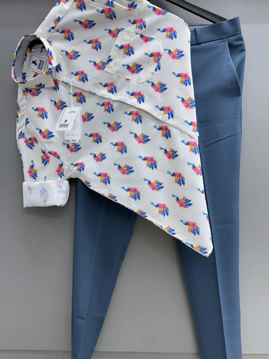 Men Printed Shirt and Pant Combination Ideal for Office Parties Travel and Daily Outfits
