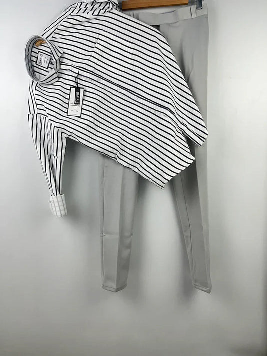 Modern Men’s Striped Shirt and Pant Combo Set for Office, Work, and Casual Use