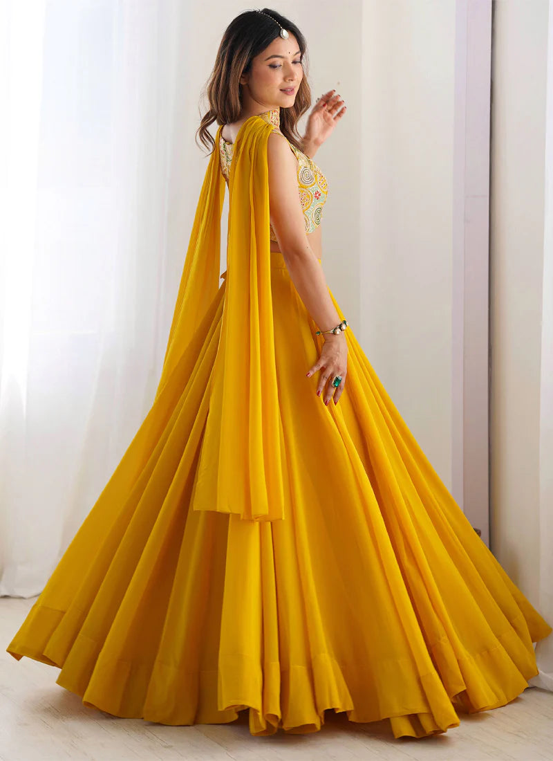 Bright Yellow Haldi Special Georgette Lehenga Choli Set – Perfect for Pre-Wedding Functions