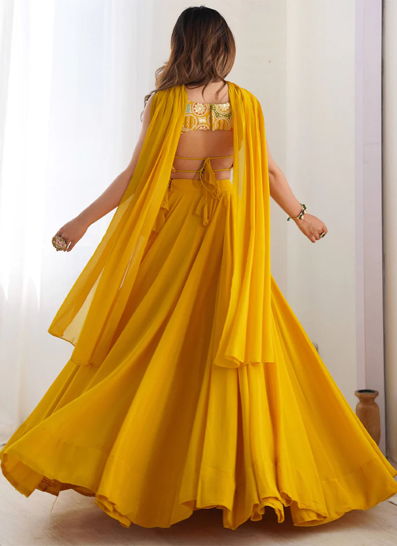 Bright Yellow Haldi Special Georgette Lehenga Choli Set – Perfect for Pre-Wedding Functions