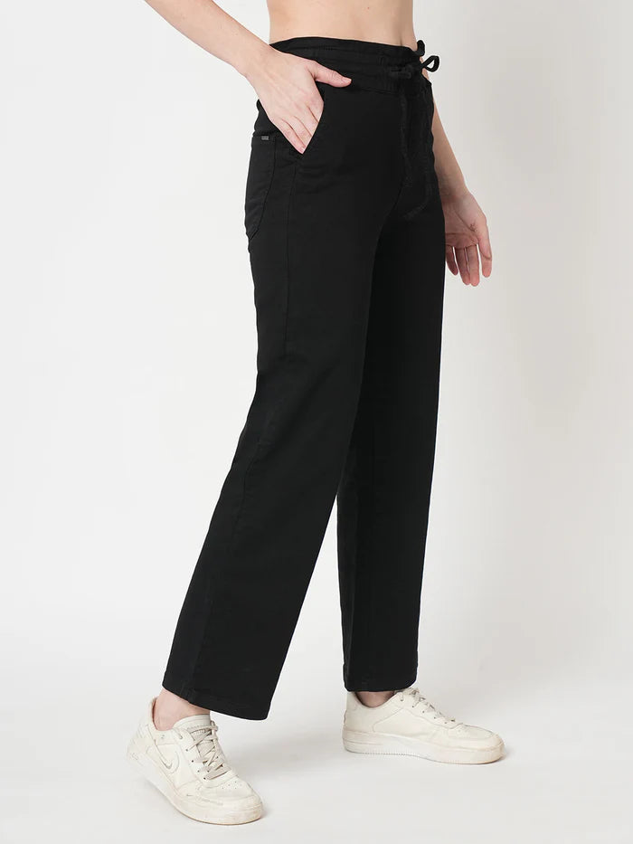 Women Black High Rise Joggers with Comfortable Fit Perfect for Casual and Lounge Wear