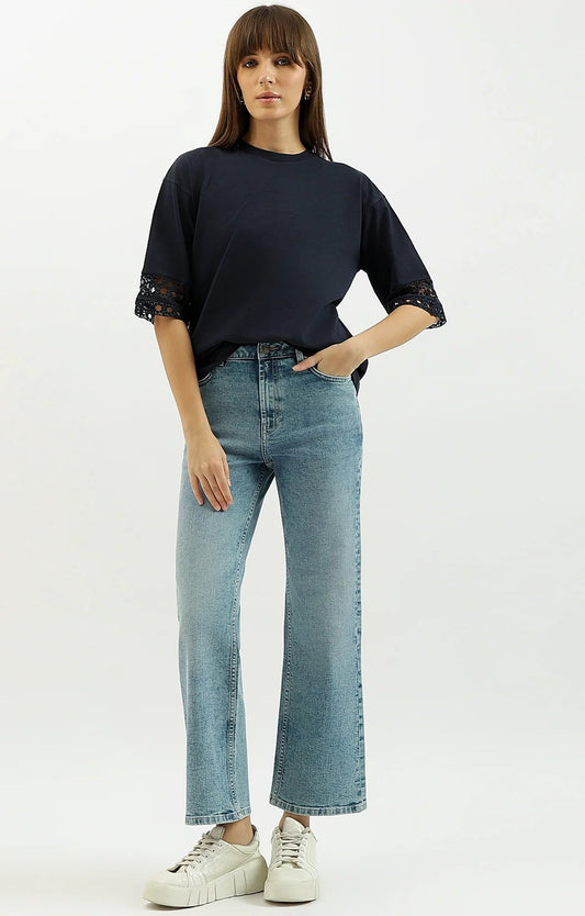 Fashion Forward Solid Bootleg Jeans with Classic Blue Wash