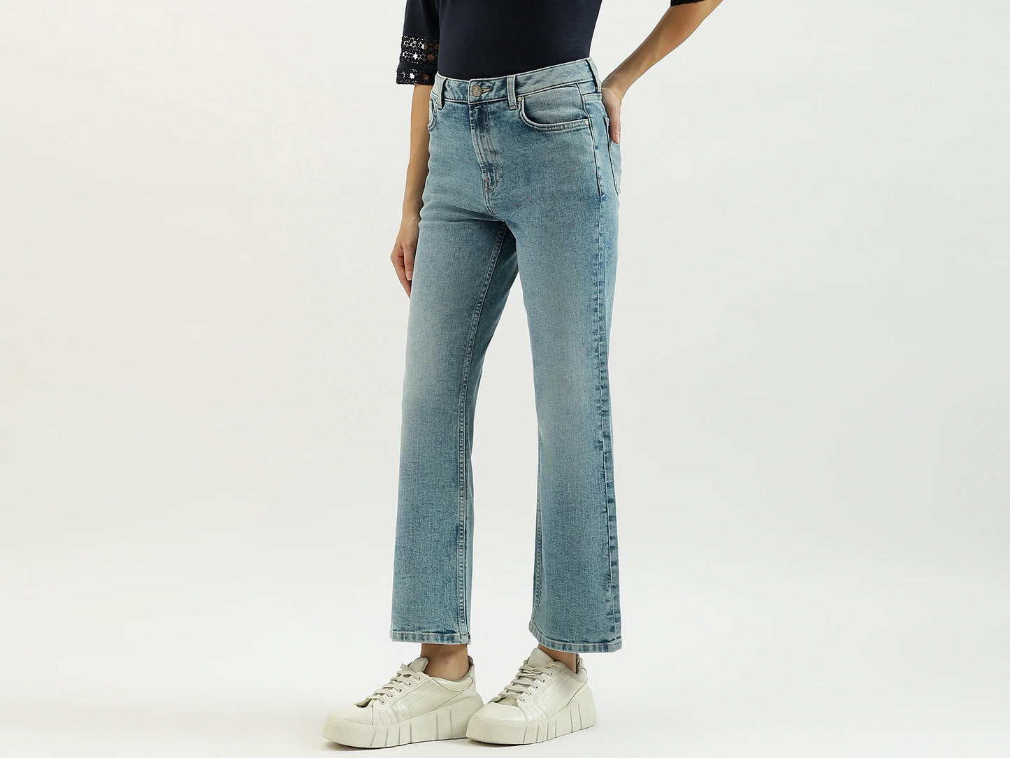 Fashion Forward Solid Bootleg Jeans with Classic Blue Wash