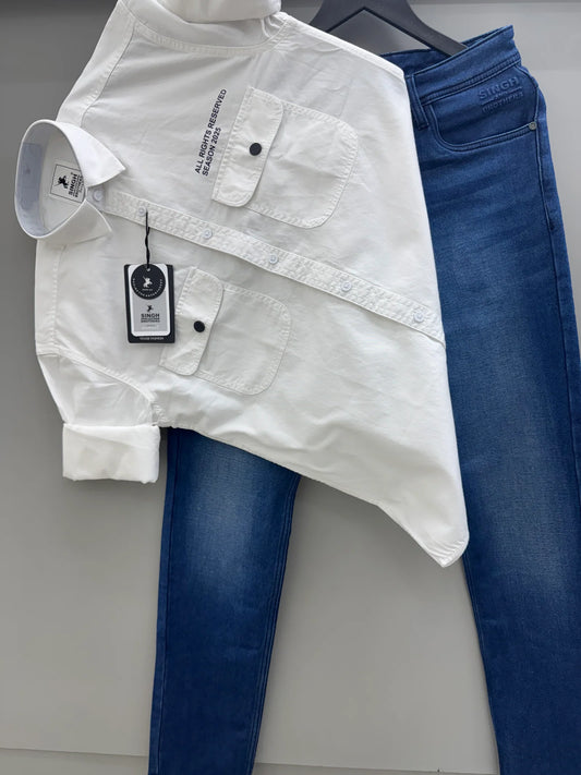 Fashionable Double Pocket Shirt with Jeans Pant Outfit for Men Designed for Modern Streetwear Style
