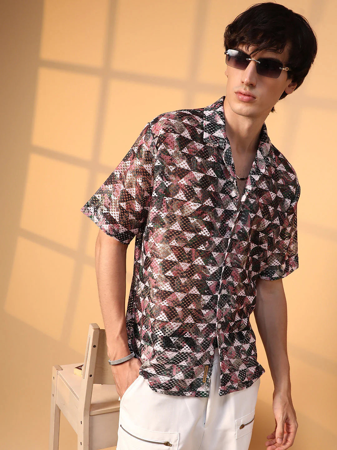 Layered Look Knit Overlap Oversized Shirt Relaxed Fit Everyday Wear for Men