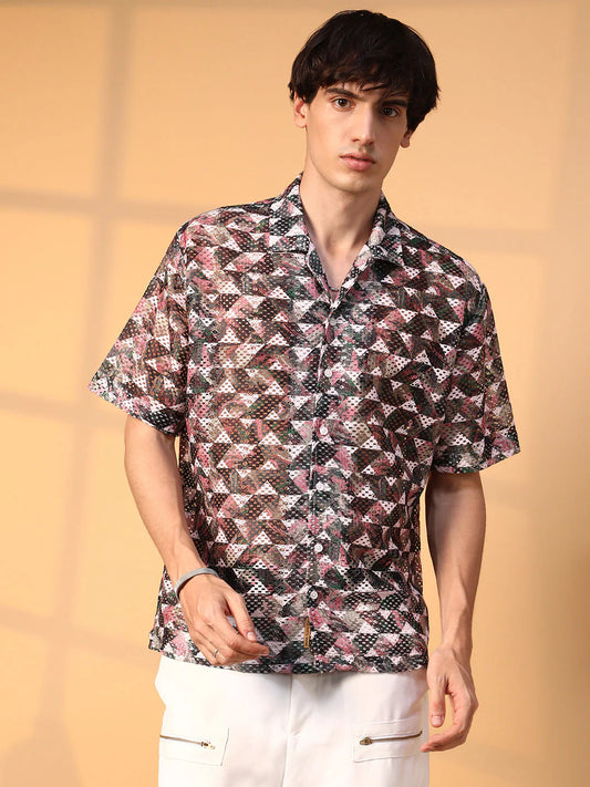Layered Look Knit Overlap Oversized Shirt Relaxed Fit Everyday Wear for Men