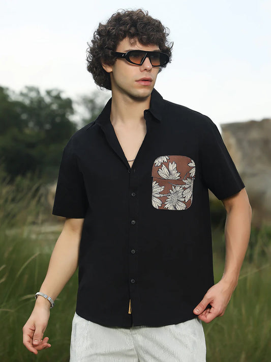 Flora Block Printed Cotton Shirt for Men with Minimal Detailing and Elegance