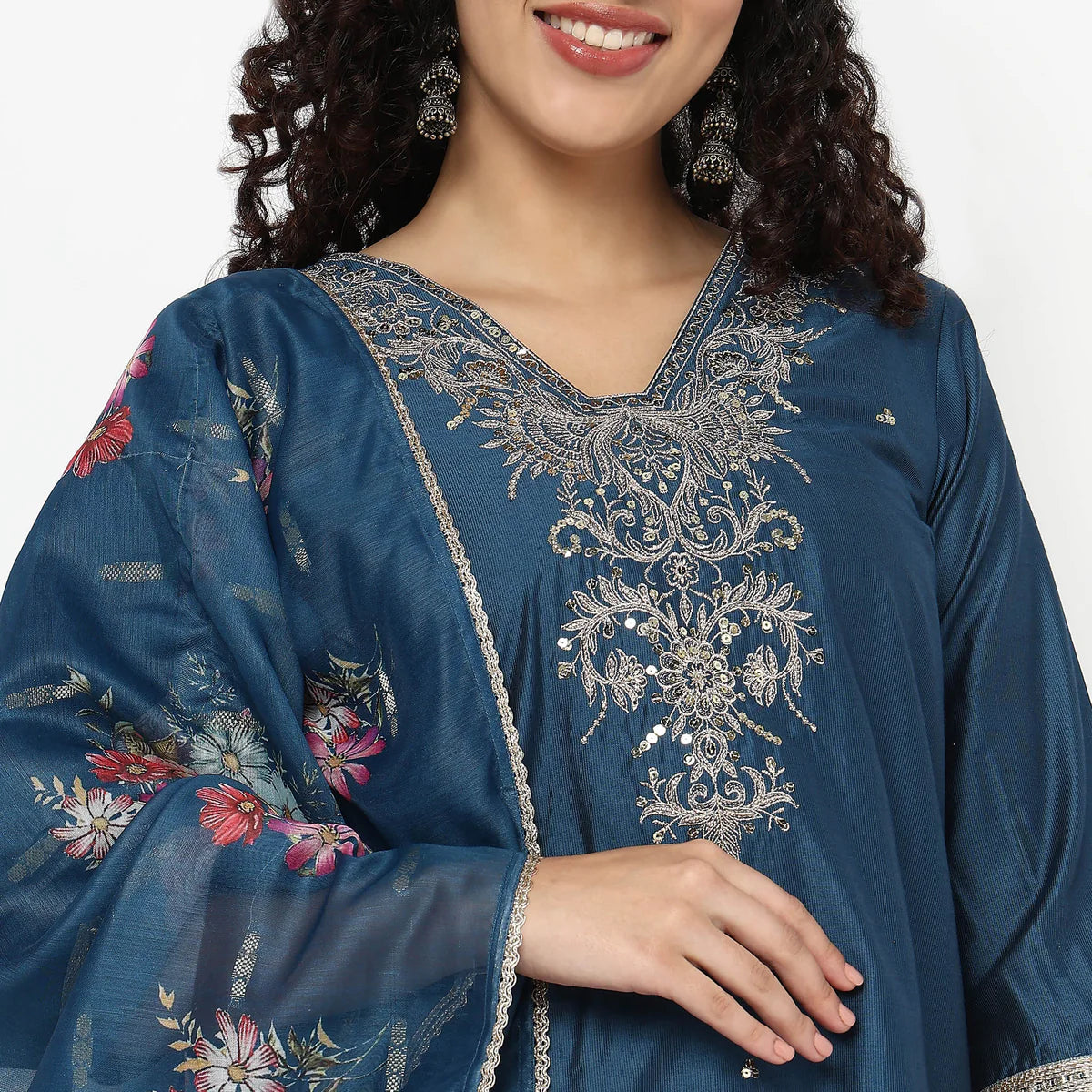 Casual and Party Ready Women’s Kurta and Pant Set with Exquisite Embroidery and Matching Dupatta