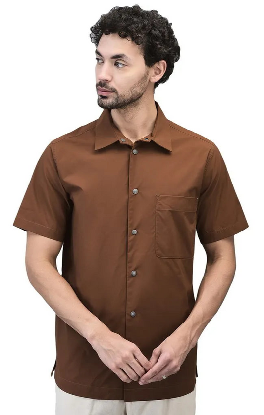 Comfortable Men Rust Brown Half Sleeve Cotton Shirt for Daily Wear