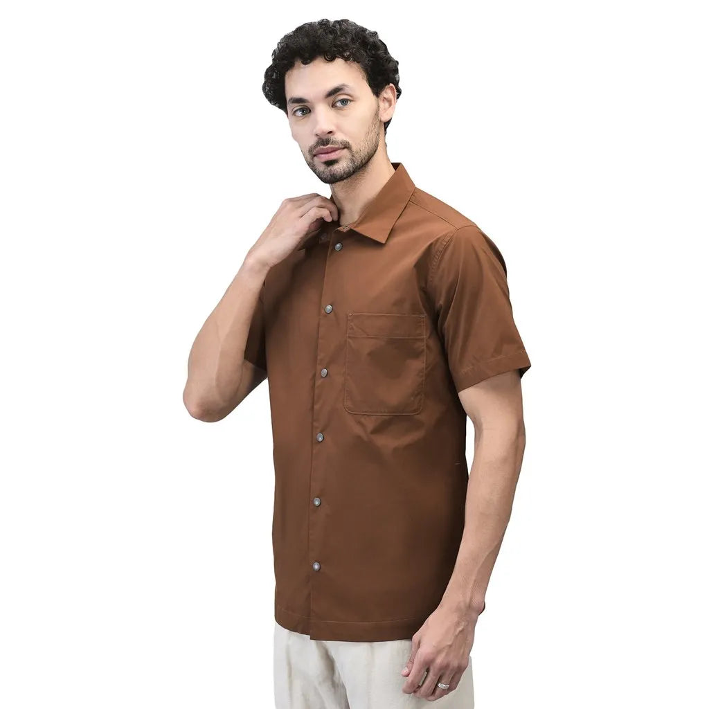 Comfortable Men Rust Brown Half Sleeve Cotton Shirt for Daily Wear