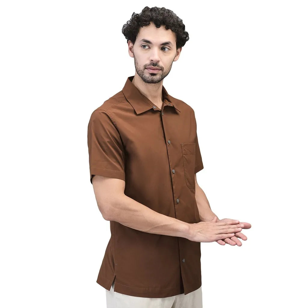 Comfortable Men Rust Brown Half Sleeve Cotton Shirt for Daily Wear