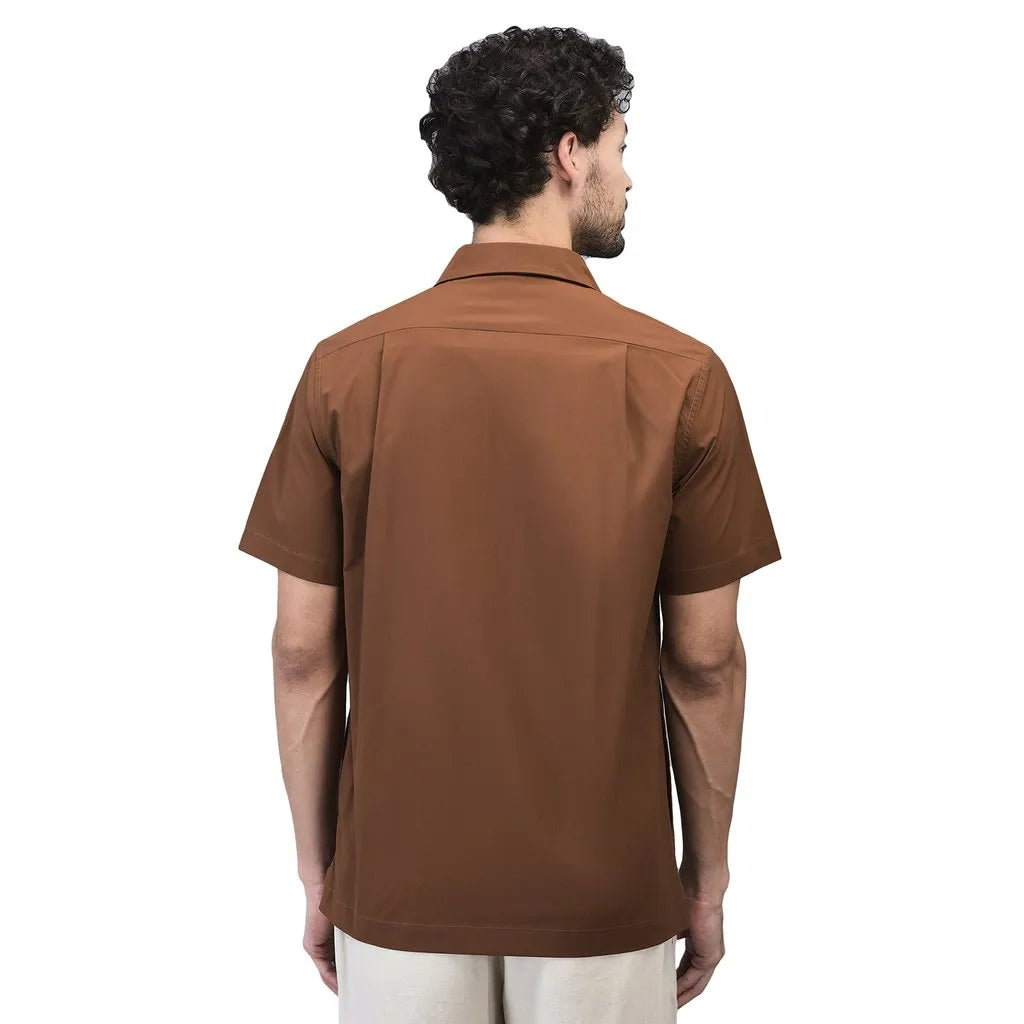Comfortable Men Rust Brown Half Sleeve Cotton Shirt for Daily Wear