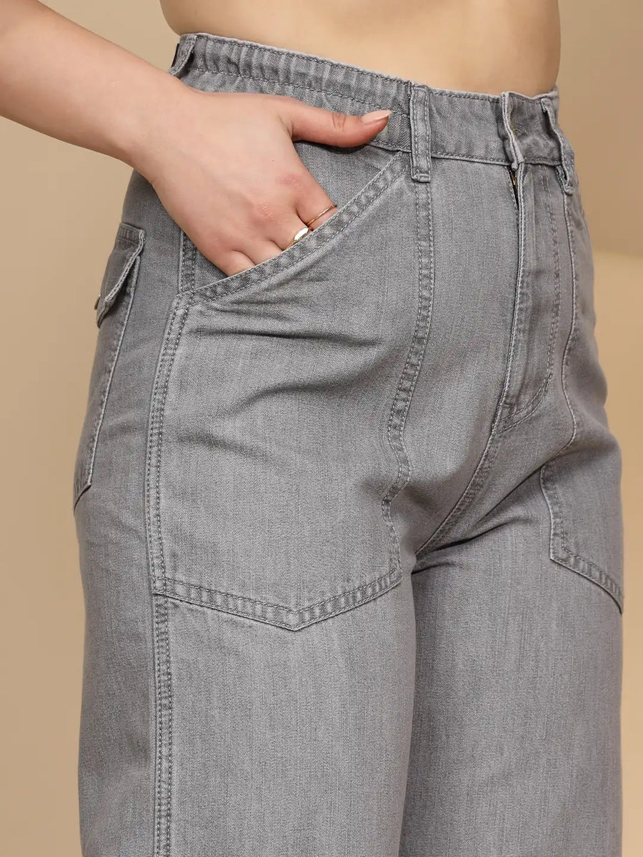 Trendy Women Grey Straight Loose Fit Cotton Jeans Ideal for Streetwear and Daily Fashion
