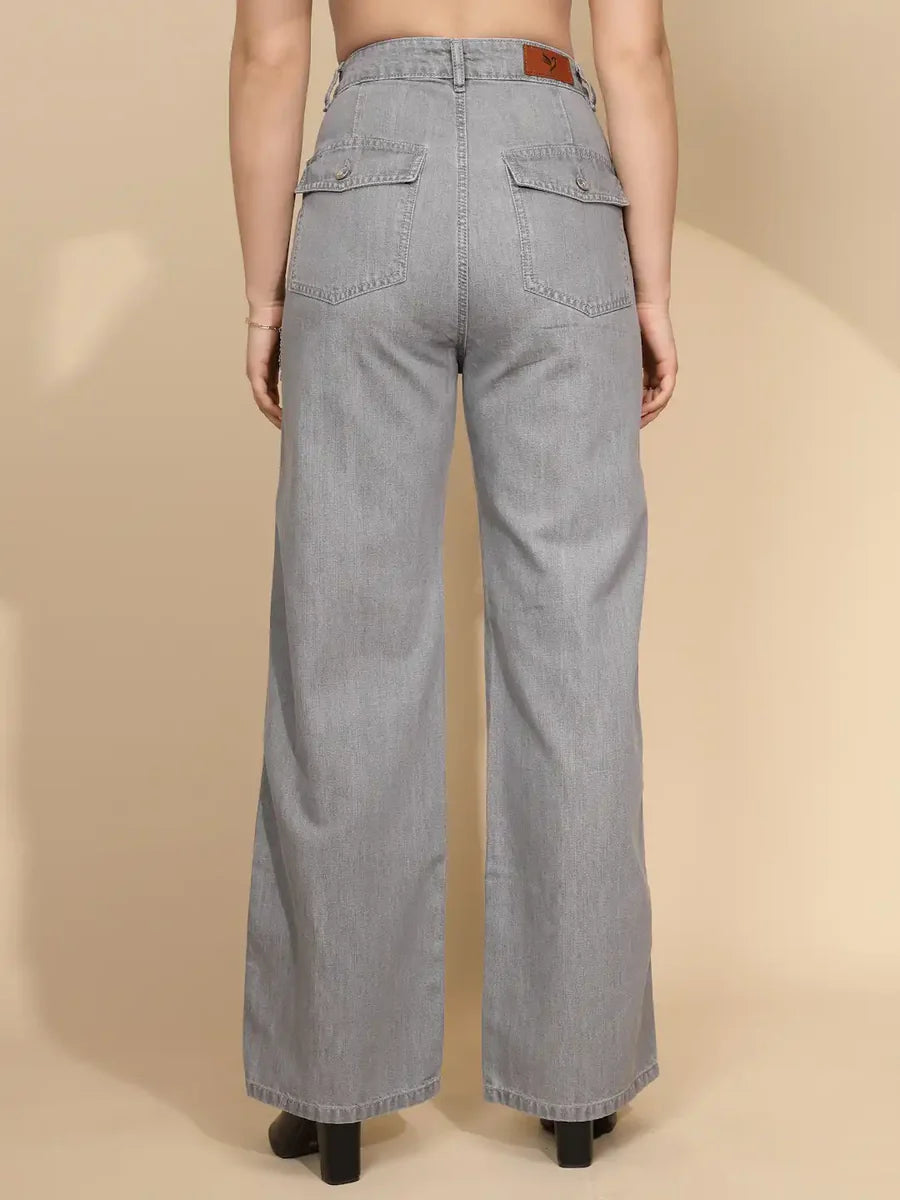 Trendy Women Grey Straight Loose Fit Cotton Jeans Ideal for Streetwear and Daily Fashion