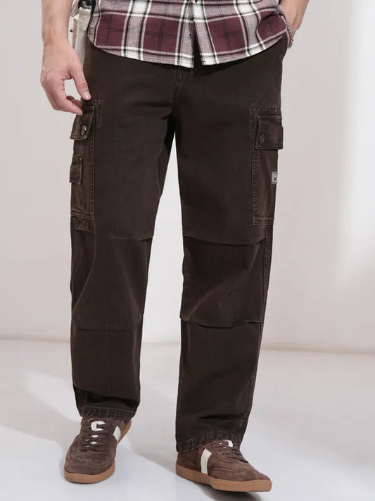 Fashionable Coffee Brown Straight Fit Stretchable Denim Pants for Men