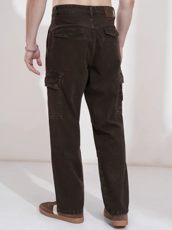 Fashionable Coffee Brown Straight Fit Stretchable Denim Pants for Men
