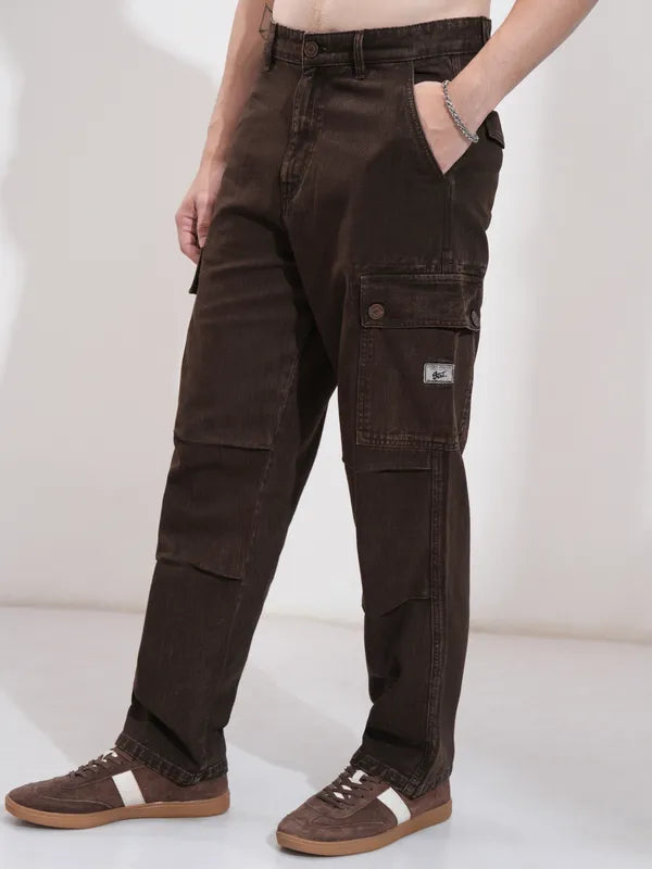 Fashionable Coffee Brown Straight Fit Stretchable Denim Pants for Men
