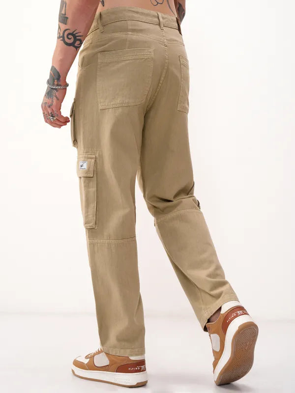 Streetwear-Inspired Men’s Khaki Stretchable Baggy Jeans with Soft Fabric