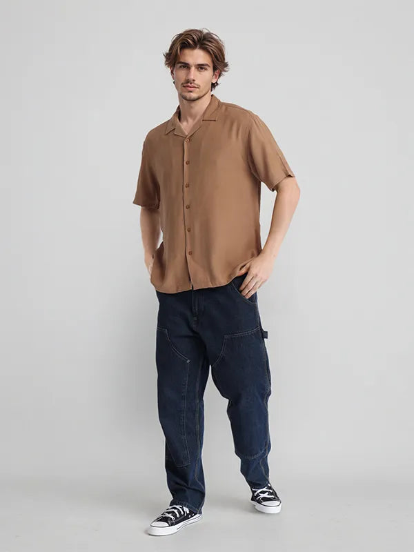 Trendy Men Rust Solid Relaxed Fit Casual Shirt with Full Sleeves