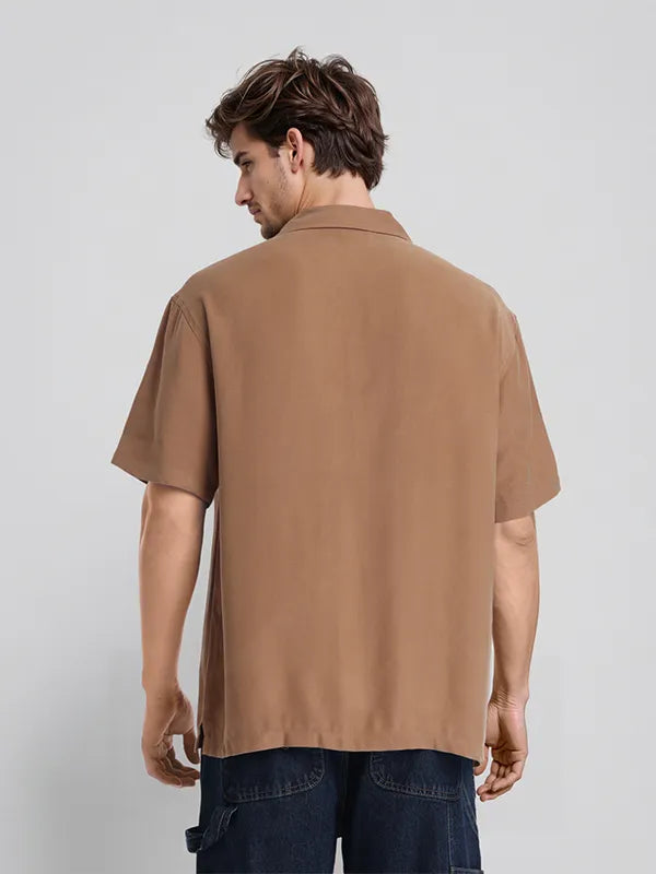 Trendy Men Rust Solid Relaxed Fit Casual Shirt with Full Sleeves