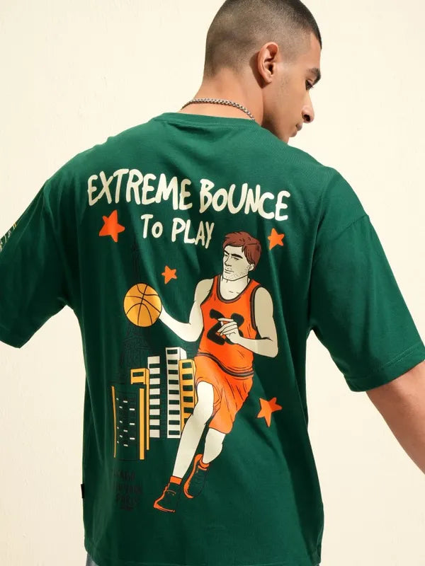 Fashionable Men Green Printed Oversized Fit T Shirt Ideal for Layering, Casual Streetwear, and Lounge Outfits