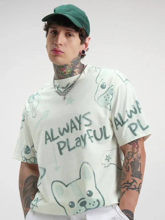 Modern Off White Printed Round Neck T-Shirt Men’s Relaxed Fit Casual Wardrobe Essential