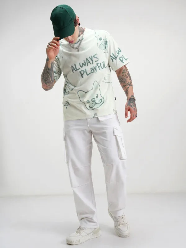 Modern Off White Printed Round Neck T-Shirt Men’s Relaxed Fit Casual Wardrobe Essential