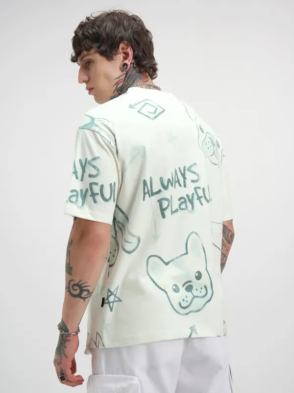 Modern Off White Printed Round Neck T-Shirt Men’s Relaxed Fit Casual Wardrobe Essential
