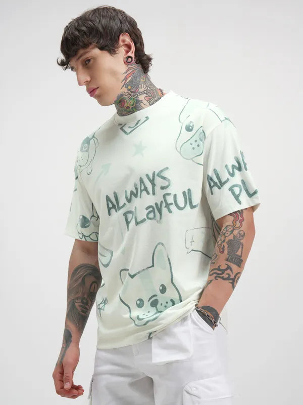 Modern Off White Printed Round Neck T-Shirt Men’s Relaxed Fit Casual Wardrobe Essential
