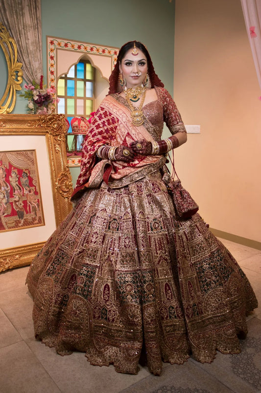 Stunning Multi-Color Floral Motif Lehenga for Weddings, Sangeet, and Mehendi Functions
