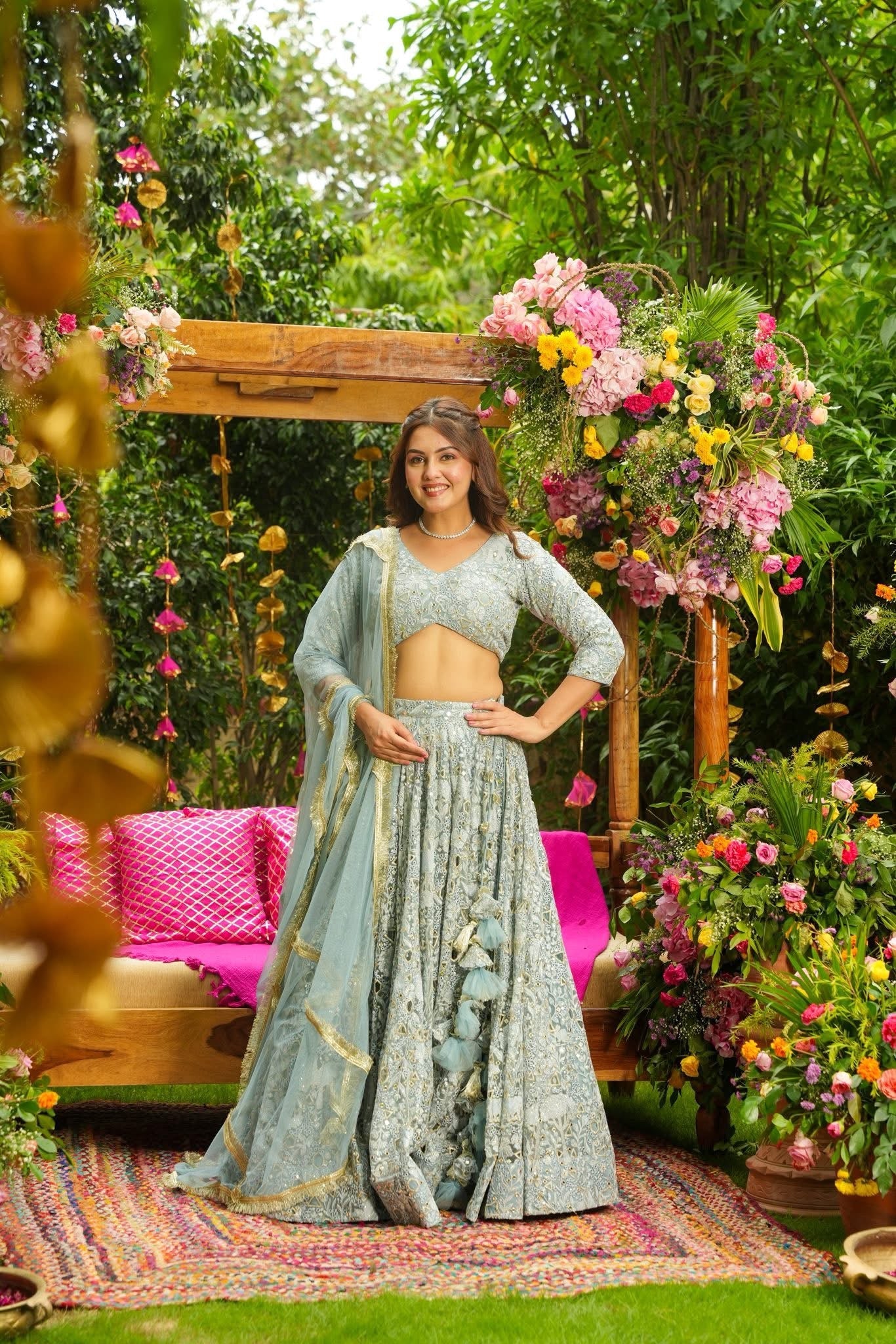 Traditional Mehrangini Bridal Lehenga with Heavy Embellishments and Dupatta