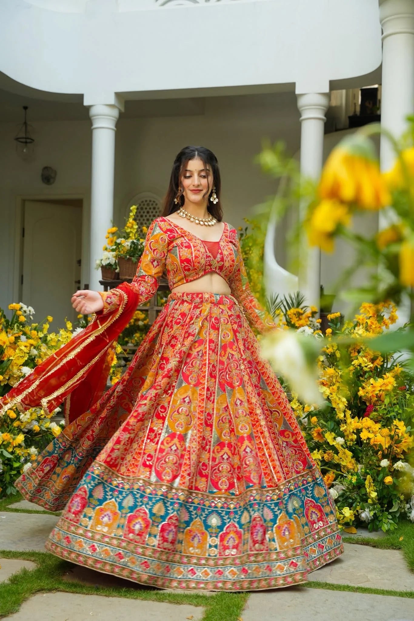 Vyomika Red Ethnic Lehenga Choli Set with Dupatta for Weddings and Special Occasions