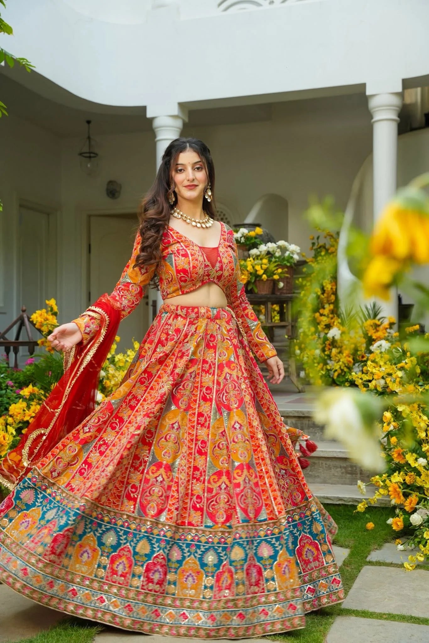 Vyomika Red Ethnic Lehenga Choli Set with Dupatta for Weddings and Special Occasions