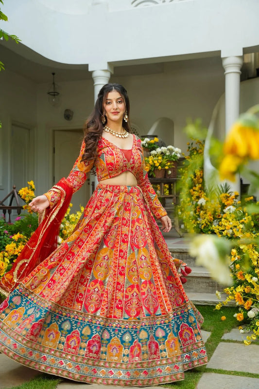 Vyomika Red Ethnic Lehenga Choli Set with Dupatta for Weddings and Special Occasions