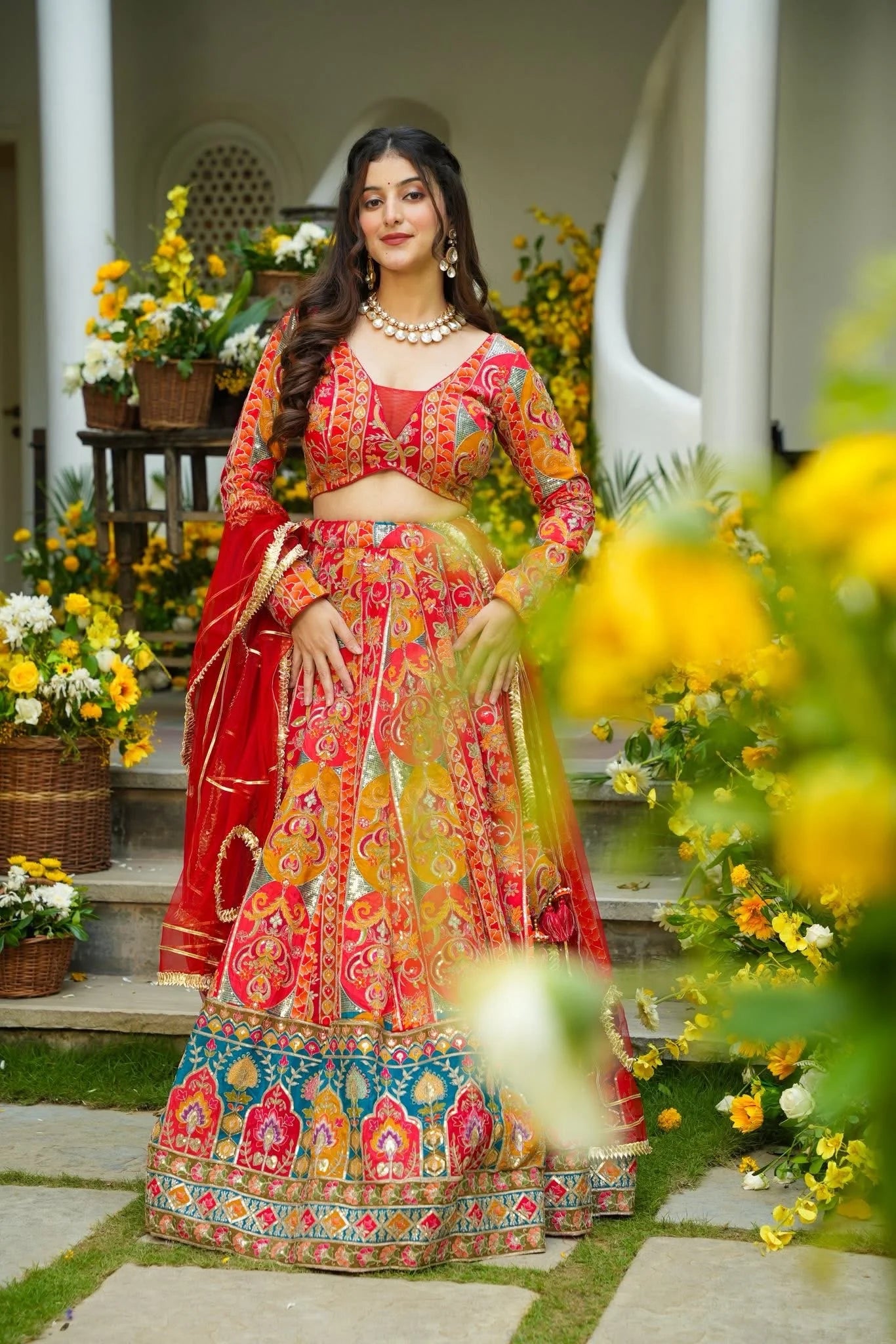 Vyomika Red Ethnic Lehenga Choli Set with Dupatta for Weddings and Special Occasions
