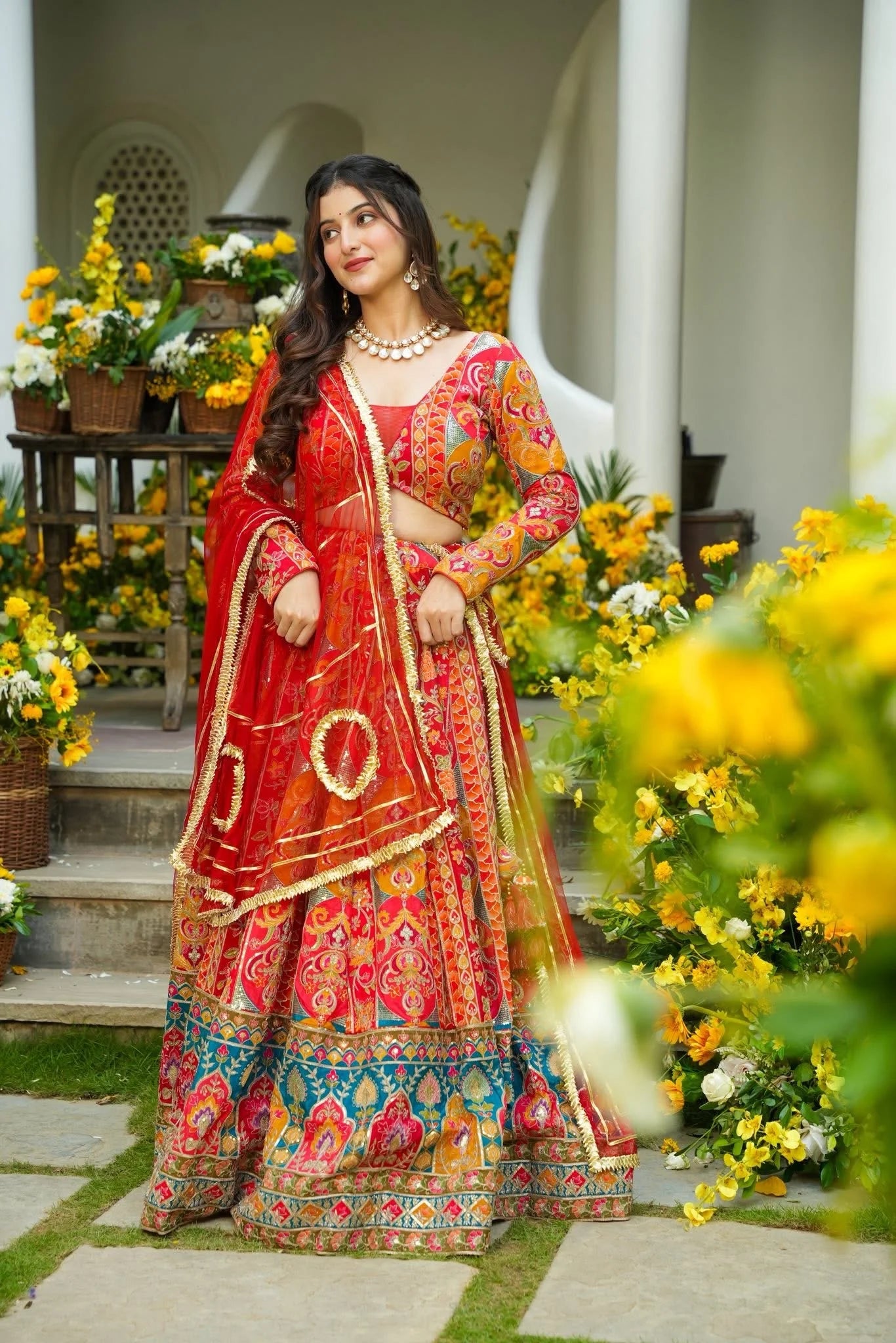 Vyomika Red Ethnic Lehenga Choli Set with Dupatta for Weddings and Special Occasions
