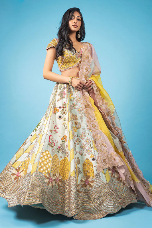 Stunning Gold Wave Lehenga Set – Lightweight Summer Festive Wear for Women