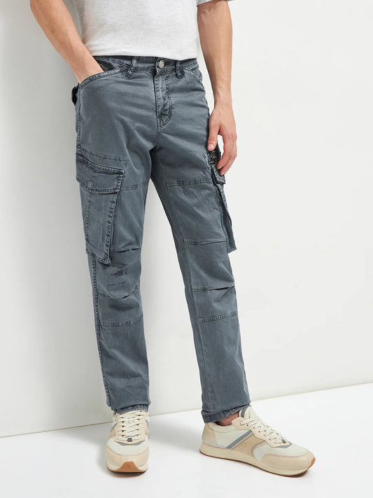 Casual Melange Grey Cargo Trousers for Men Suitable for Travel, Work, and Weekend Outfits